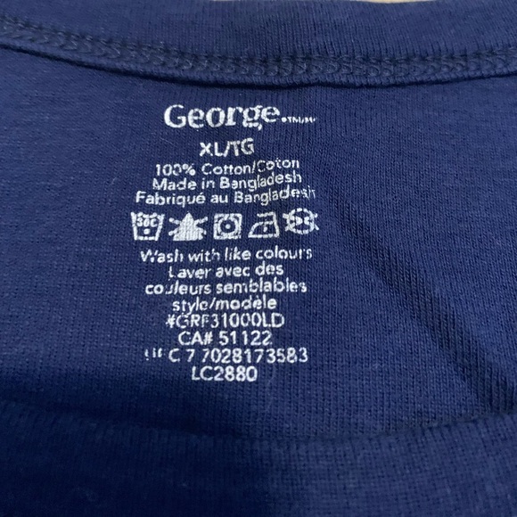 💜 George Navy Blue Long Sleeve T-Shirt XL/TG 100% Cotton Scoop Neck Tee Basic - Picture 3 of 5